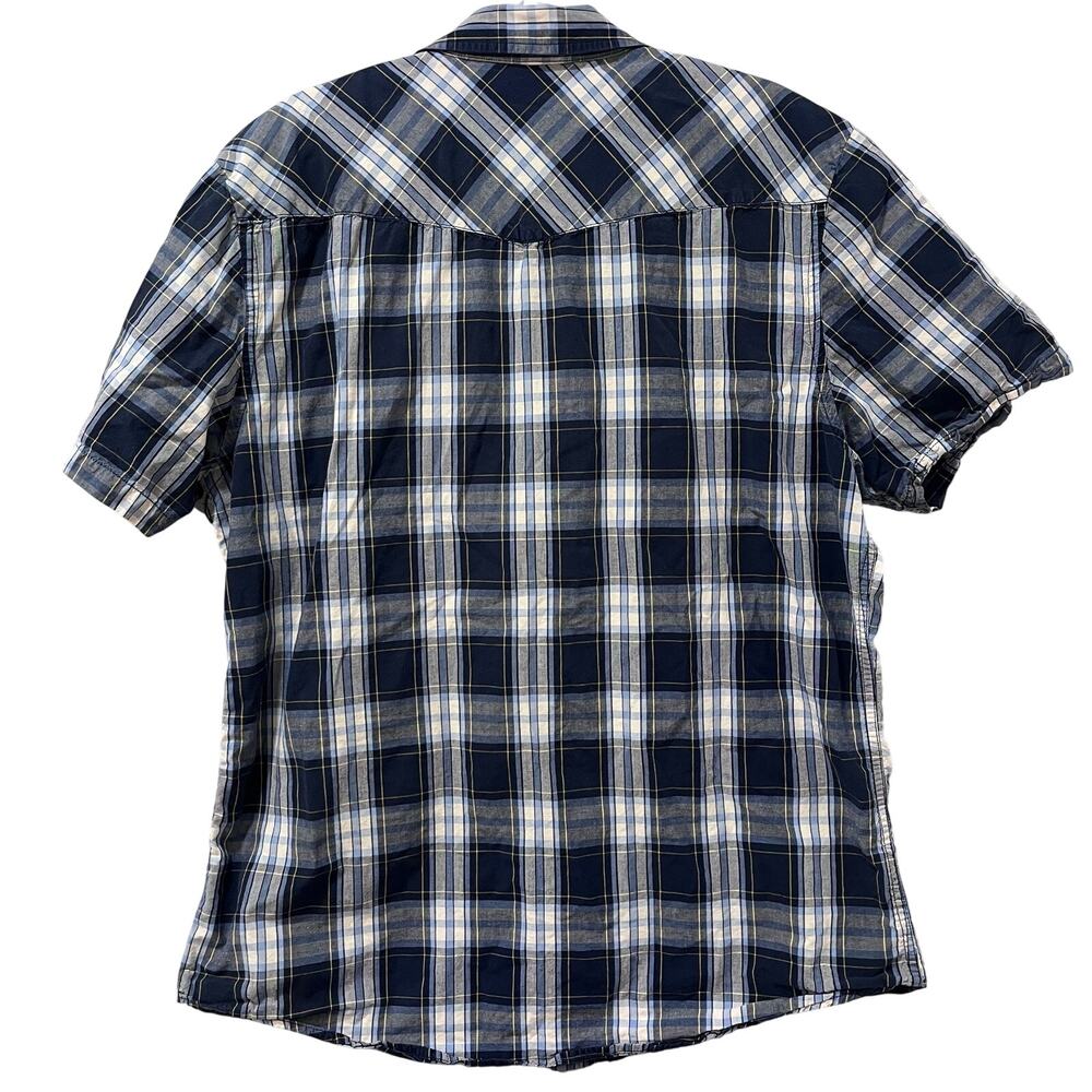 Bullhead Men's Western Short Sleeve Pearl Snap Shirt Blue Plaid XL - Picture 2 of 7